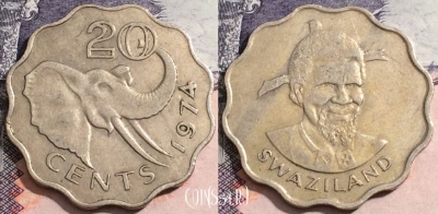 Свазиленд 20 центов 1974 года, KM# 11, 171-065