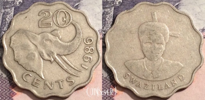 Свазиленд 20 центов 1986 года, KM# 42, 171-067
