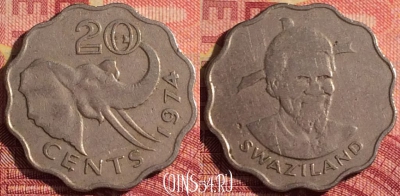 Свазиленд 20 центов 1974 года, KM# 11, 326i-120