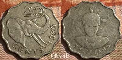 Свазиленд 20 центов 1986 года, KM# 42, 071t-108