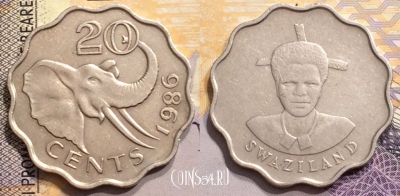Свазиленд 20 центов 1986 года, KM# 42, 149-019