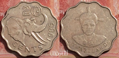 Свазиленд 20 центов 1986 года, KM# 42, 206-128