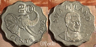 Свазиленд 20 центов 2002 года, KM# 50.2, 168t-130 ♛
