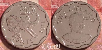 Свазиленд 20 центов 2011 года, KM# 58, UNC, 261j-069