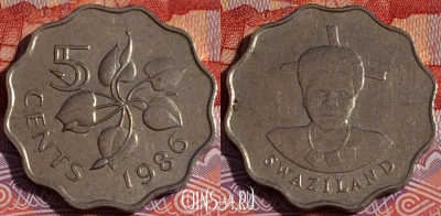 Свазиленд 5 центов 1986 года, KM# 40.1, 082b-125