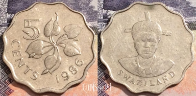 Свазиленд 5 центов 1986 года, KM# 40.1, 171-070