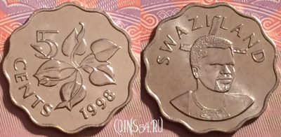Свазиленд 5 центов 1998 года, KM# 48, UNC, 121j-070