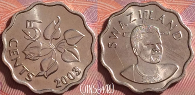 Свазиленд 5 центов 2003 года, KM# 48, UNC, 291j-108