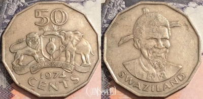Свазиленд 50 центов 1974 года, KM# 12, 171-071