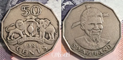 Свазиленд 50 центов 1981 года, KM# 12, 165-120