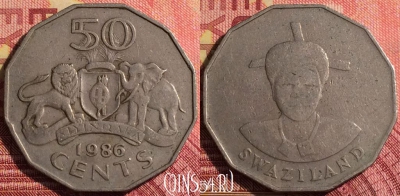 Свазиленд 50 центов 1986 года, KM# 43, 287i-007