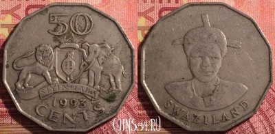Свазиленд 50 центов 1993 года, KM# 43, 285i-017