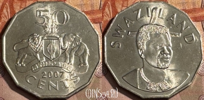 Свазиленд 50 центов 2007 года, KM# 52, UNC, s510s-030
