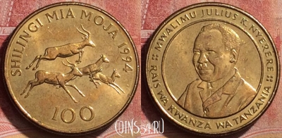 Танзания 100 шиллингов 1994 года, KM# 32, 189l-139