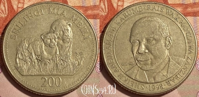 Танзания 200 шиллингов 1998 года, KM# 34, 464q-076 ♛