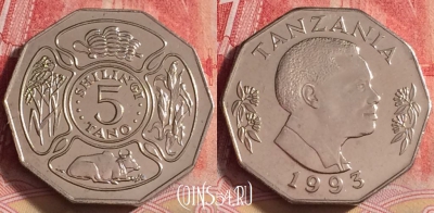 Танзания 5 шиллингов 1993 года, KM# 23a, 205j-060