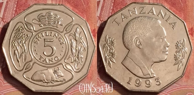 Танзания 5 шиллингов 1993 года, KM# 23a, 391-014