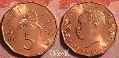 Танзания 5 центов 1976 года, KM# 1, UNC, 060k-068