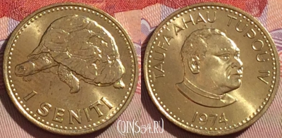 Тонга 1 сенити 1974 года, KM# 27a, UNC, 268-060