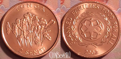 Тонга 2 сенити 2002 года, KM# 67a, UNC, 088k-056