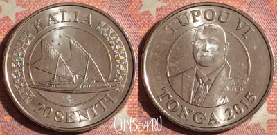 Тонга 20 сенити 2015 года, KM# 228, UNC, 379-076