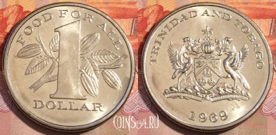 Тринидад и Тобаго 1 доллар 1969 года, KM# 6, 280a-040