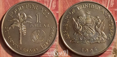 Тринидад и Тобаго 1 доллар 1995 г., KM# 61, UNC, 216m-107