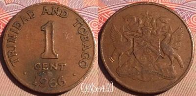 Тринидад и Тобаго 1 цент 1966 года, KM# 1, 201a-010