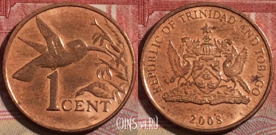Тринидад и Тобаго 1 цент 2008 года, KM# 29, 215-079