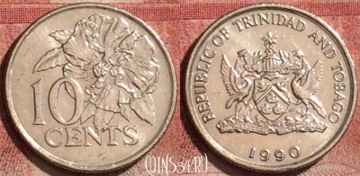 Тринидад и Тобаго 10 центов 1990 года, KM# 31, 177l-027