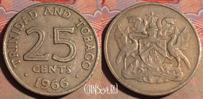 Тринидад и Тобаго 25 центов 1966 года, KM# 4, 214a-132