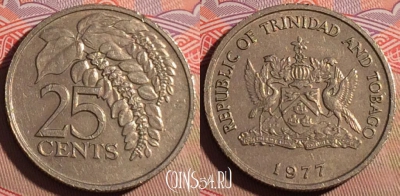 Тринидад и Тобаго 25 центов 1977 года, KM# 32, 201a-071