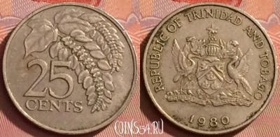 Тринидад и Тобаго 25 центов 1980 года, KM# 32, 290l-127