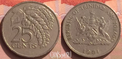 Тринидад и Тобаго 25 центов 1981 года, KM# 32, 078o-006