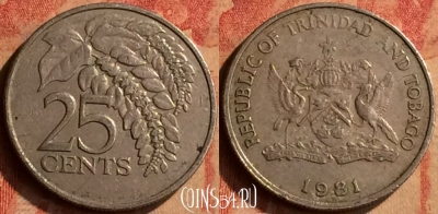 Тринидад и Тобаго 25 центов 1981 года, KM# 32, 415-130