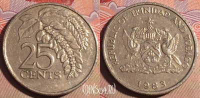 Тринидад и Тобаго 25 центов 1983 года, KM# 32, 206a-095