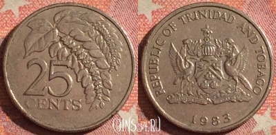 Тринидад и Тобаго 25 центов 1983 года, KM# 32, 377-048