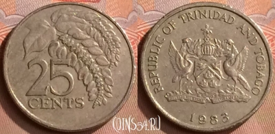 Тринидад и Тобаго 25 центов 1983 года, KM# 32, 422-135