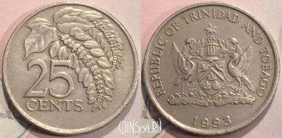Тринидад и Тобаго 25 центов 1993 года, KM 32, 114-049