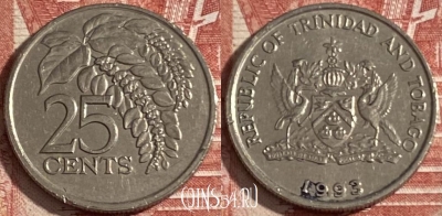Тринидад и Тобаго 25 центов 1993 года, KM# 32, 196r-108