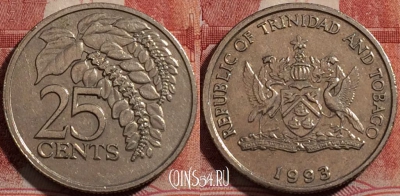 Тринидад и Тобаго 25 центов 1993 года, KM# 32, 206-071