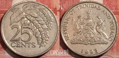 Тринидад и Тобаго 25 центов 1993 года, KM# 32, 208-037