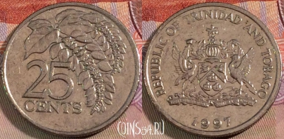 Тринидад и Тобаго 25 центов 1997 года, KM# 32, 136b-091