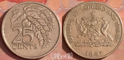 Тринидад и Тобаго 25 центов 1997 года, KM# 32, 332l-048