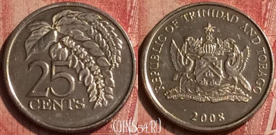 Тринидад и Тобаго 25 центов 2008 года, KM# 32, 405-143