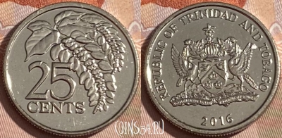 Тринидад и Тобаго 25 центов 2016 года, KM# 32, 180r-005 ♛