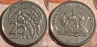 Тринидад и Тобаго 25 центов 2016 года, KM# 32, 184r-144 ♛