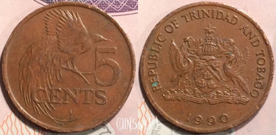 Тринидад и Тобаго 5 центов 1990 года, KM# 30, 127-090