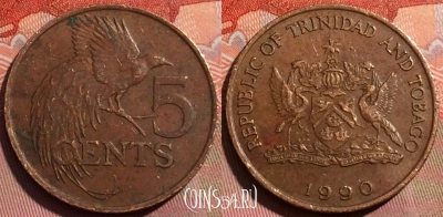 Тринидад и Тобаго 5 центов 1990 года, KM# 30, 257a-062