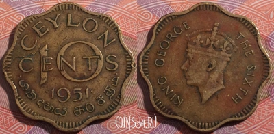 Цейлон 10 центов 1951 года, KM# 121, a096-037